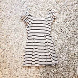 Black and White Striped Pleated Dress